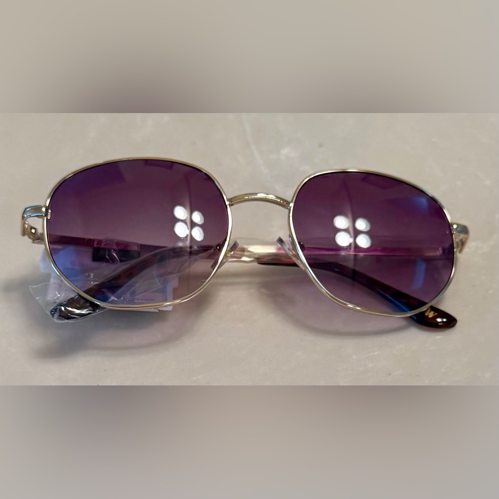 NWT Nine West Gold Sunglasses with Purple Lenses, 100% UVA / UVB Protection